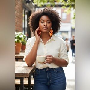 Statement pleated Orange Drop with Crystal Stone Earrings